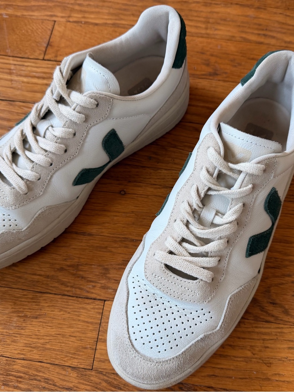 Veja V-90 Men's Sneakers in White with Green Accents